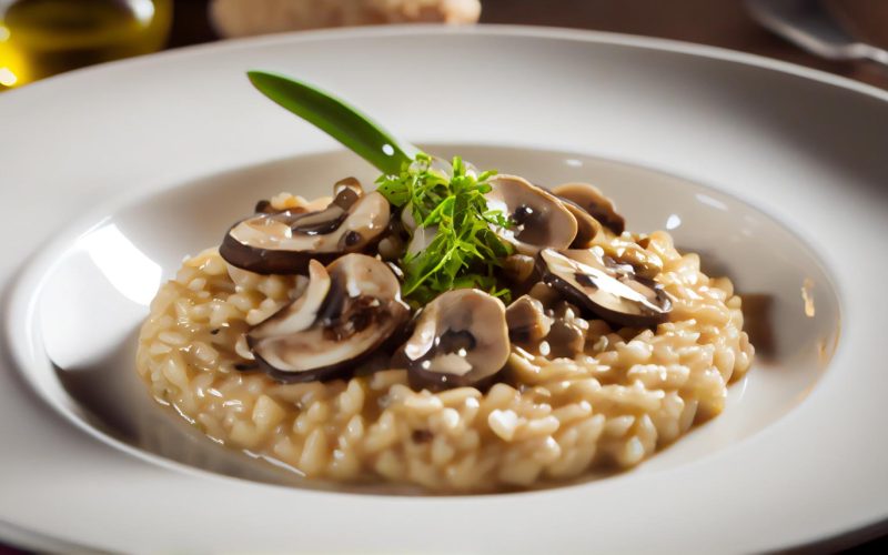 Vegetarian risotto with fresh mushrooms and parmesan cheese