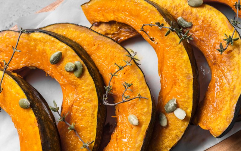 baked pumpkin slices close-up